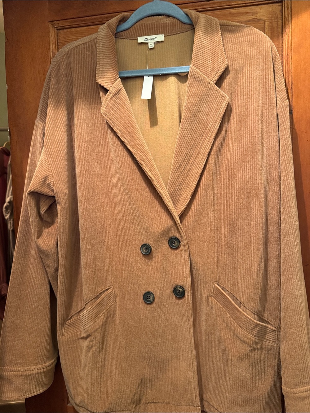 Madewell Tan Corduroy Double-Breasted Blazer